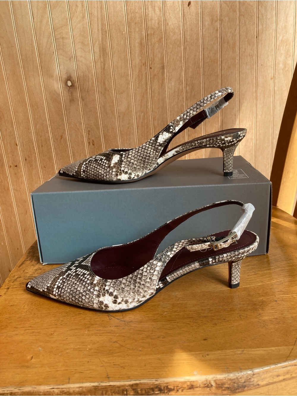 NWT Franco Sarto Pointed Toe Snakeskin Slingback Pumps - Brown & Cream - Size 7